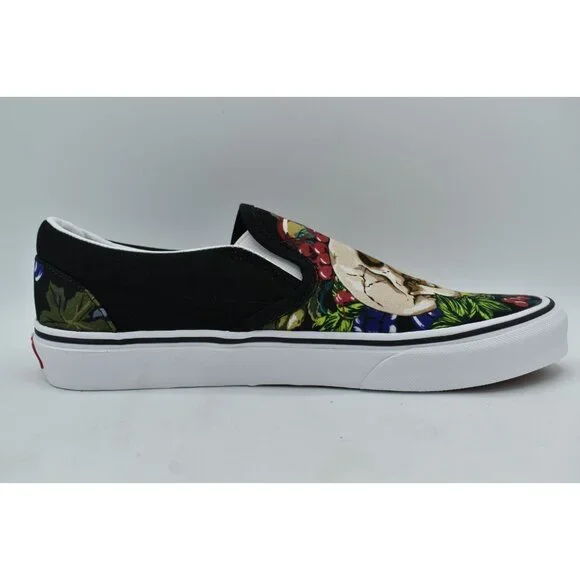 Vans Womens Size 9.5 Black White Fruit Skull Classic Slip On Sneakers Shoes - Picture 7 of 13